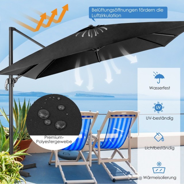 Costway Ομπρέλα Ήλιου 300 x 300 cm τετράγωνη με μανιβέλα Μαύρη NP11613DK