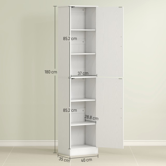 HOMCOM Λευκή Ξύλινη Στήλη Μπάνιου 40x35x180 cm με 2 Ντουλάπια και 6...