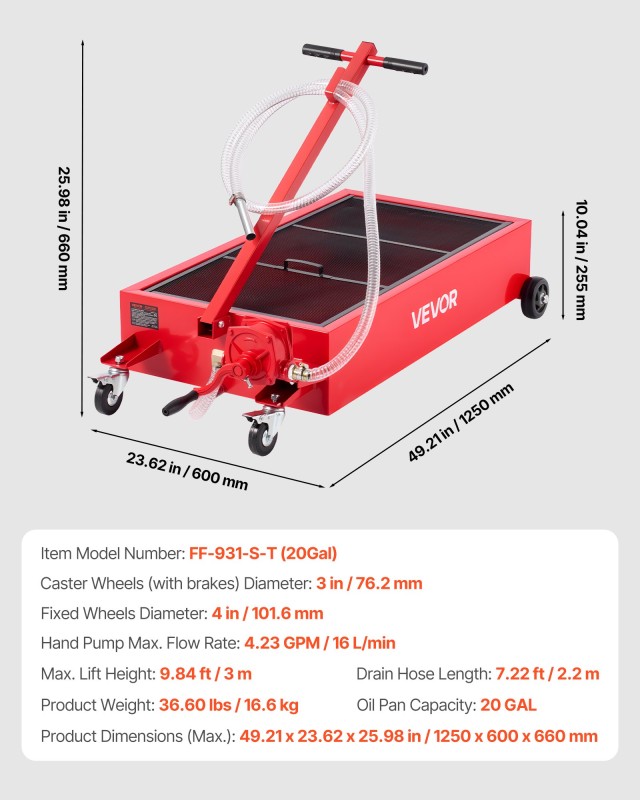 VEVOR Οριζόντια Κάσα Στραγγίσματος Λαδιού 75.7 L με Χειροκίνητη Αντ...