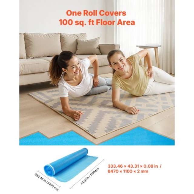 VEVOR Υπόστρωμα Δαπέδου 3mm 27.9 m² με 3-σε-1 Φράγμα Υδρατμών για Λ...