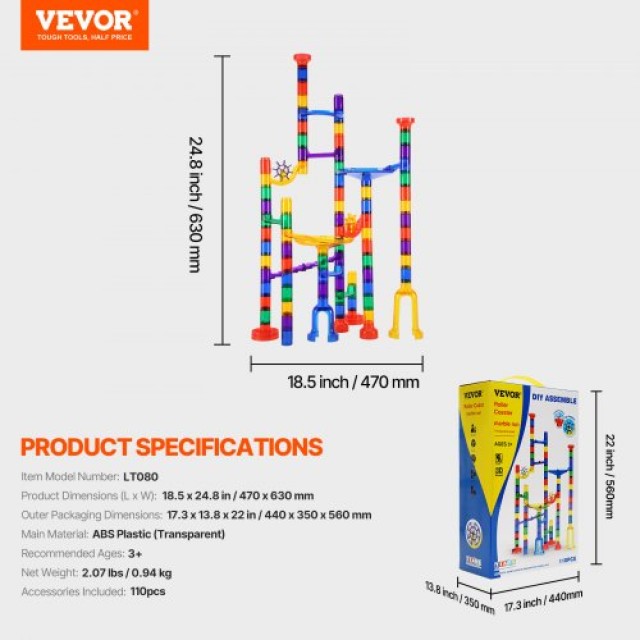 VEVOR  Σετ Μαρμάρων 110 Τεμ Εκπαιδευτικό STEM Δώρο για Παιδιά  DZYXTZBTMCSSBLG1UV0