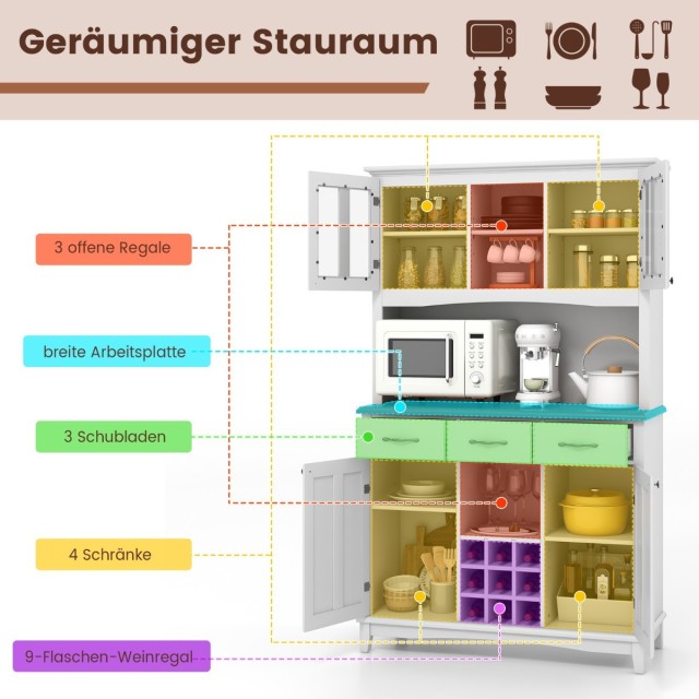 Ντουλάπα Κουζίνας με 3 Συρτάρια & Ράφι Κρασιών & Ανοιχτά Ράφια & Πά... Ντουλάπα Κουζίνας με 3 Συρτάρια & Ράφι Κρασιών & Ανοιχτά Ράφια & Πά...