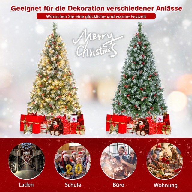 Costway  Τεχνητό Χριστουγεννιάτικο Δέντρο με Φωτισμό, Χιόνι, Κουκου...