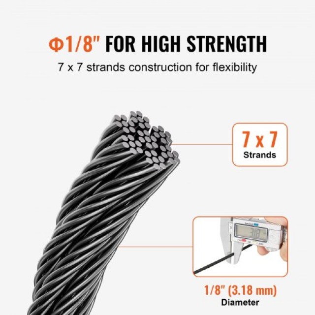 VEVOR  Καλώδιο Ανοξείδωτο T316 1/8 7x7 500 ft για Κάγκελα FHGSSFH31618GCIQIV0