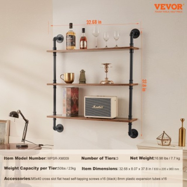 VEVOR  Ράφι Βιομηχανικού Στυλ 3 Επιπέδων 32x7.87in Τοίχου για Κουζίνα Υπνοδωμάτιο JSGZWJYGHMBH3KFG5V0