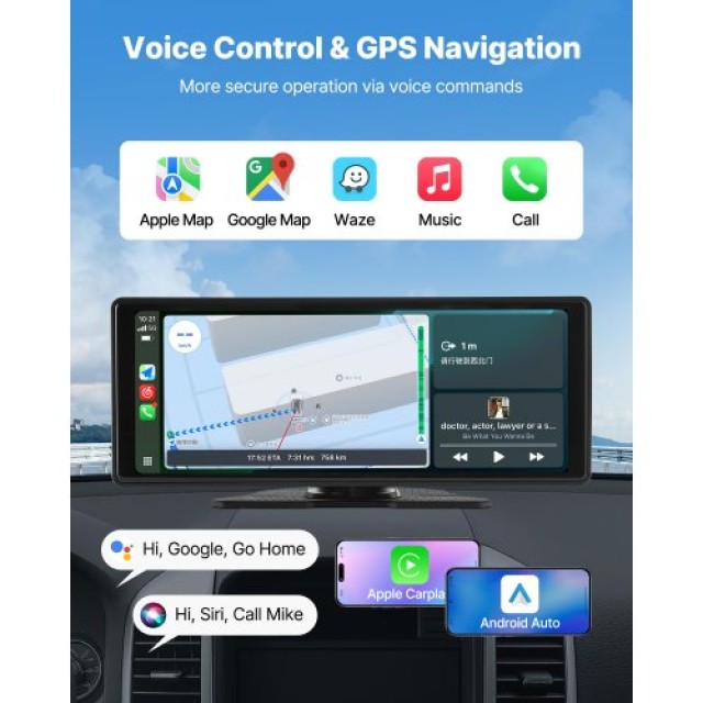 VEVOR Οθόνη Αυτοκινήτου 10 με CarPlay & Κάμερα Εμπρός/Πίσω CZZKP10I...