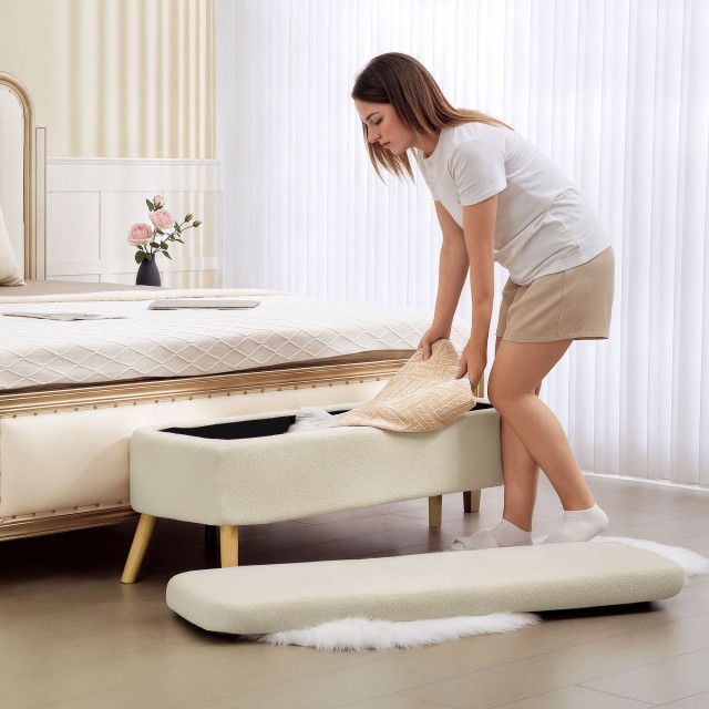 HOMCOM Πάγκος Αποθήκευσης 65L από Ύφασμα τύπου Teddy και Ξύλινα Πόδ...