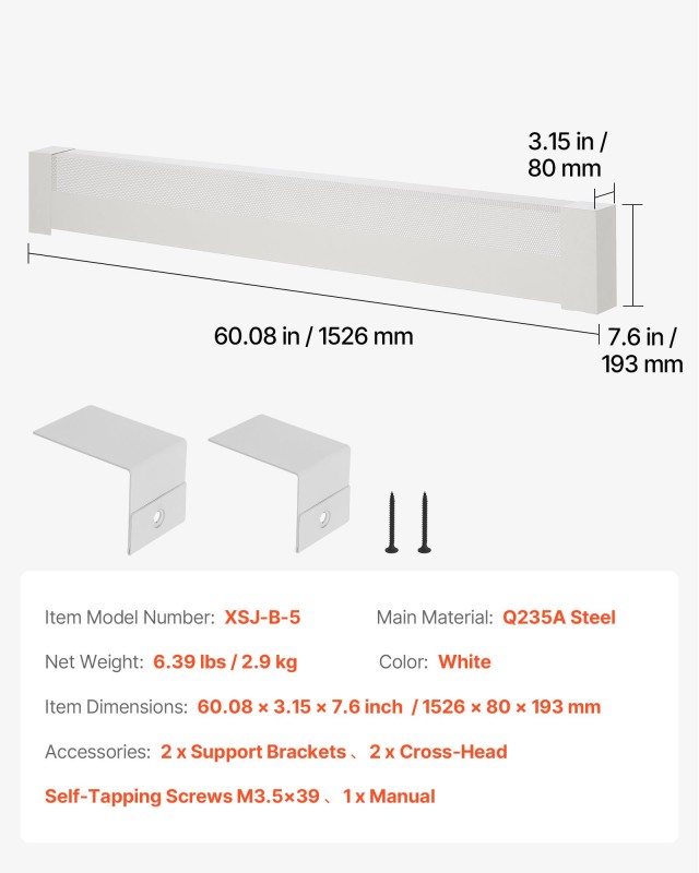 VEVOR Κάλυμμα Θερμαντήρα Βάσης 5 ft/1526 mm για Αντικατάσταση - Λευ...