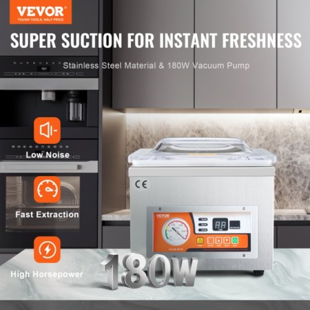 VEVOR Θάλαμος Συσκευασίας Κενού, 260W, για Υγρά Τρόφιμα & Κρέατα, 10.2 Σφράγιση, Οικιακή & Επαγγελματική Χρήση  TSZK6CBMH220VZDP7V2