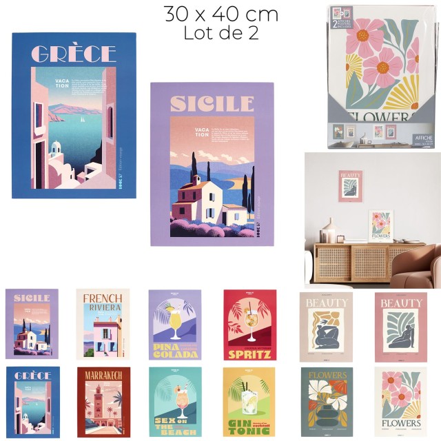 Home Deco Factory Σετ 2 Διακοσμητικών Αφισών 30 x 40 εκ. με Τυχαία ...