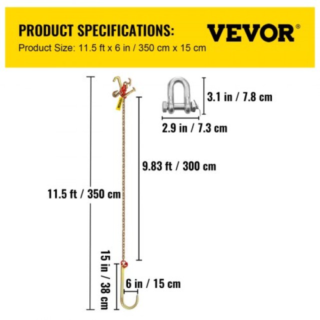 Αλυσίδα Ρυμούλκησης VEVOR J Hook, 5/16 in x 10 ft, G80, 2 J Hooks, 9260 Lbs  SZGLRTJ51610FT001V0