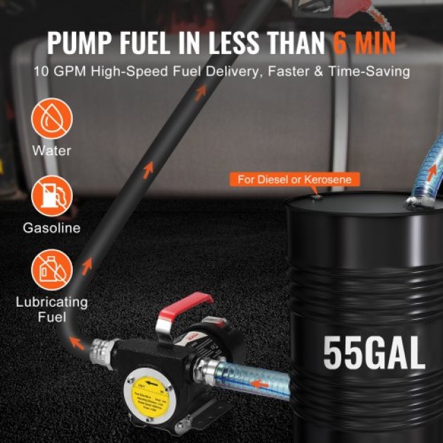 VEVOR Αντλία Μεταφοράς Καυσίμου 12V 10 GPM 1/4 HP για Πετρέλαιο με Αυτόματο Ακροφύσιο Καυσίμου CYBMG10GPM147B515V9