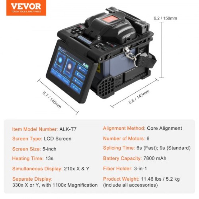 VEVOR  Συγκόλληση Ινών 6 Κινητήρες Πυρήνα 6s Συγκόλληση 13s Θέρμανσ...