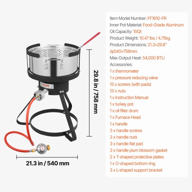 Φορητή Υπαίθρια Φριτέζα Προπανίου 9,35L 54.000 BTU -  HXG54000BTU1Q7OFOV0 VEVOR