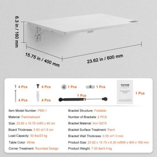Πτυσσόμενο Επιτοίχιο Γραφείο VEVOR 23.62x15.75  BGSGZZPMBHB2PNPB7V0