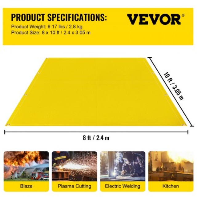 Κουβέρτα Συγκόλλησης VEVOR 8x10 FT Ανθεκτική Πυρίμαχη Fiberglass  HT8X10GD000000001V0
