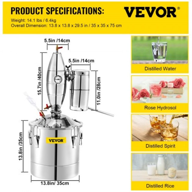 VEVOR  Αποστακτήρας 30L με Θερμόμετρο και Αντλία για Κρασί και Ουίσκι NGZLQO30L220VQVQZV2