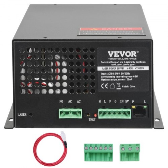 VEVOR  Τροφοδοτικό CO2 Laser για 60W, Προστασία Σταθερού Ρεύματος, Προστασία Ανοιχτού Κυκλώματος, Γρήγορη Απαγωγή Θερμότητας, Συμβατό με Πολλαπλές Μάρκες Χαρακτικών και Κοπτικών EYHTJGGDY60W3KR0YV7