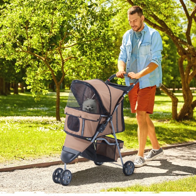 PawHut Dog Stroller Pet Cart, Coffee, 75 x 45 x 97cm D00-041CF
