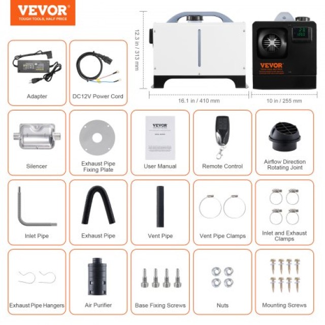 VEVOR 5-8KW Πετρελαιοθερμαντήρας, Φορητός Θερμαντήρας με Τηλεχειριστήριο και Οθόνη LCD για Όχημα και Εσωτερικούς Χώρους  CYJRQW220V8KW86SCV2
