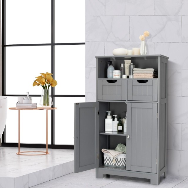 Ντουλάπι Δαπέδου με 2 Συρτάρια & Ράφια  60 x 30 x 109 cm Γκρι JV12221GR Costway