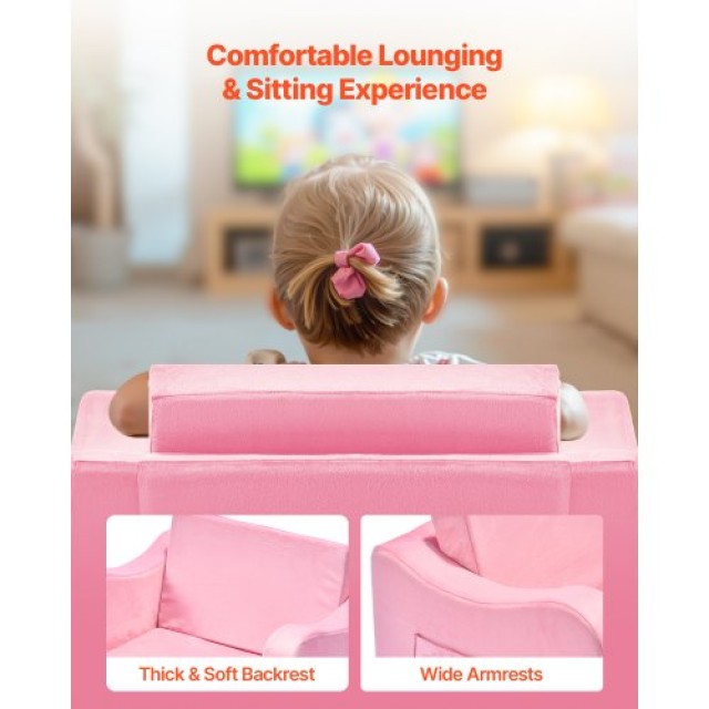 VEVOR Παιδικός Πτυσσόμενος Καναπές-Ξαπλώστρα Ροζ ZDETSFSZDZMF5UH540...