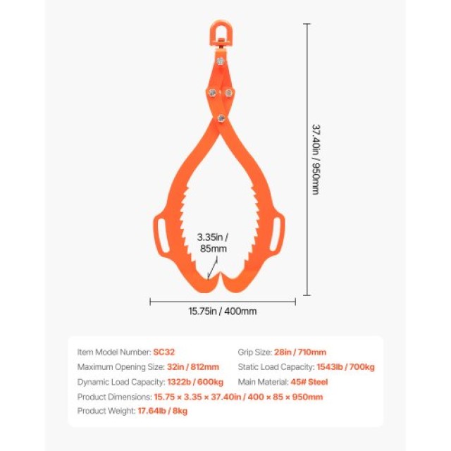 VEVOR 32 ιντσών Λαβίδες Ανύψωσης Κορμών 2 Νυχιών Στερεός Χάλυβας Γρ... VEVOR 32 ιντσών Λαβίδες Ανύψωσης Κορμών 2 Νυχιών Στερεός Χάλυβας Γρ...