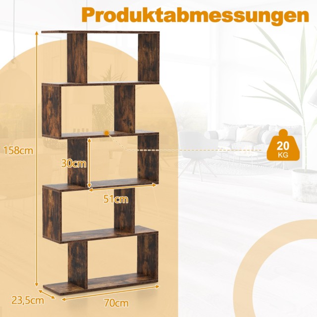 Costway Ξύλινη Βιβλιοθήκη με 5 Ράφια & Προστασία Ανατροπής Ελεύθερη...