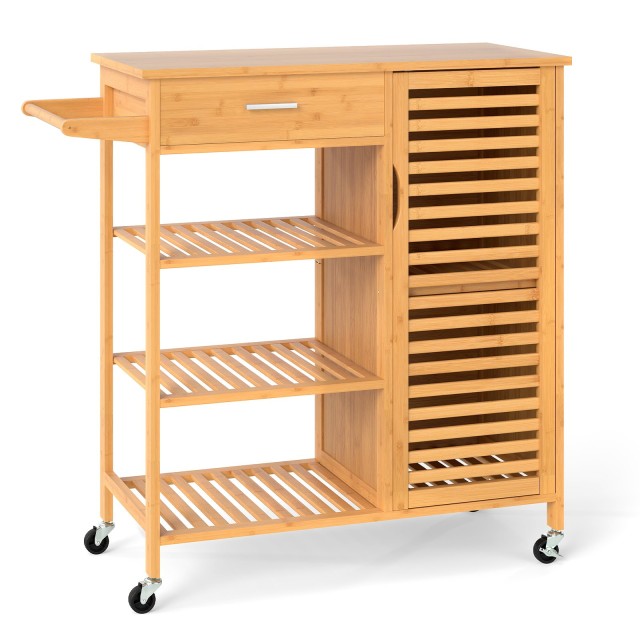 Costway Φυσικός Μπαμπού Τροχήλατος Κουζίνας με Συρτάρι και Ράφια KC...