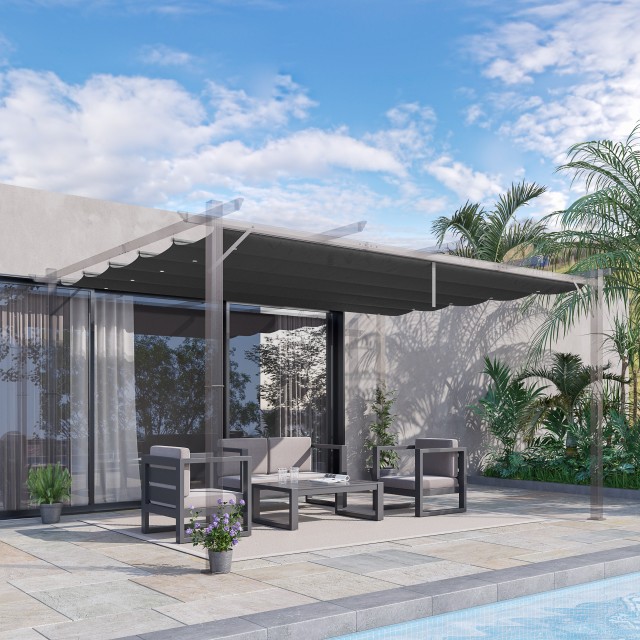Outsunny Garden Gazebo Ανταλλακτικό κουβούκλιο με 10 οπές αποστράγγισης, αναπνεύσιμο κάλυμμα από πολυεστέρα για κιόσκι 3x4 m, σκούρο γκρι 84C-372V01CG