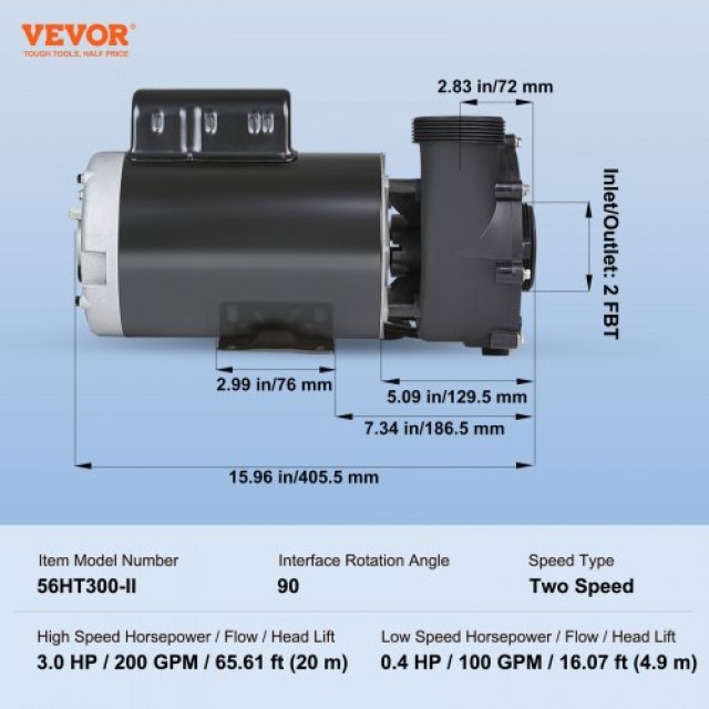 Αντλία Σπα Διπλής Ταχύτητας Vevor, 1600W/400W, Προστασία Υπερθέρμανσης  YGSLBSS30HP01VNGZV2