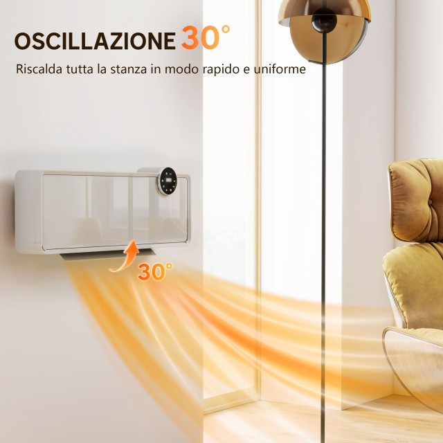 HOMCOM Ηλεκτρική Κεραμική Σόμπα Τοίχου 2000W με 3 Λειτουργίες, Ρυθμ...