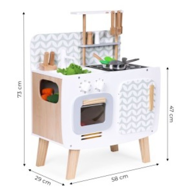 ECOTOYS Ξύλινη παιδική κουζίνα ρετρό με φούρνο, καυστήρες, νεροχύτη...