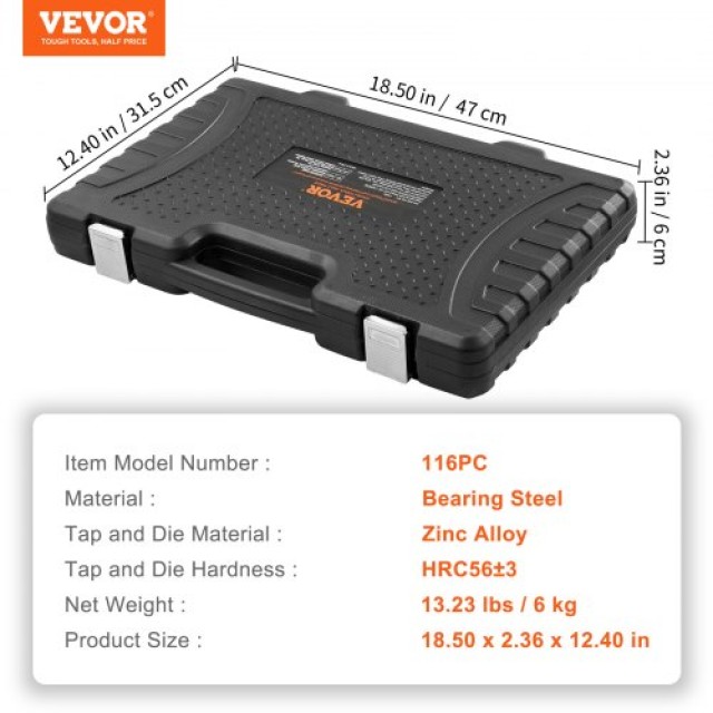 Σετ Κοχλιών VEVOR 116 Τεμαχίων, Μετρικό & SAE, με Ατσάλινα Κοχλία & Μητρικά, με Αξεσουάρ & Θήκη Αποθήκευσης  SZHMJZSZBY116ORORV0