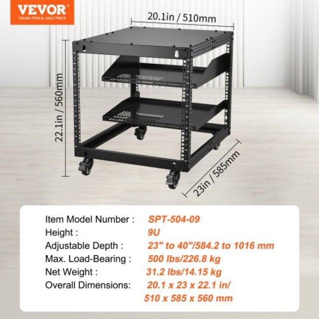 VEVOR 9U 4 Θέσεων Ανοιχτό Rack Σερβερ Ρυθμιζόμενο 23-40  KFSJJHS9UJ...