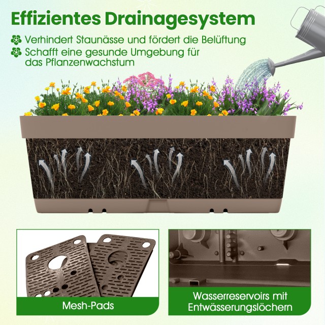 Costway Σετ 6 DIY Γκρίζες Ζαρντινιέρες 49 εκ. με Αποστραγγιστικό Σύ...