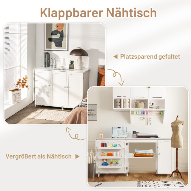 Costway Πτυσσόμενο Τραπέζι Ραπτικής Λευκό 158 x 50 x 75 cm HW66623WH+