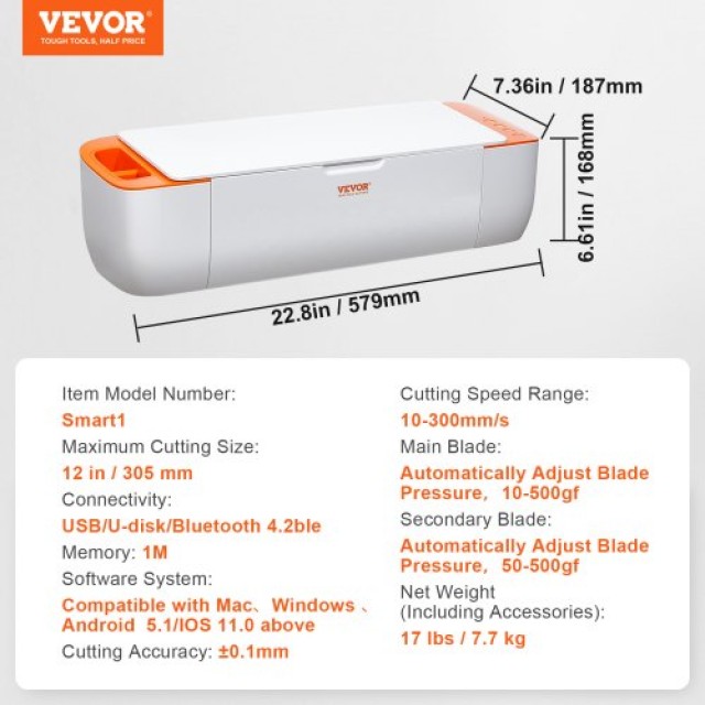 VEVOR  Μηχανή Κοπής Βινυλίου, Bluetooth, Συμβατή με iOS, Android, Windows, Mac, Σχέδια για Κάρτες & Διακόσμηση Σπιτιού  QZDTSKZJLYKZDNA00V2