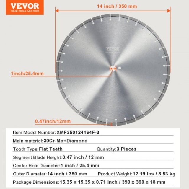 Σετ 3 Δίσκων Διαμαντιού VEVOR 14 για Σκυρόδεμα  JGSQGJP350MM3R95EV0