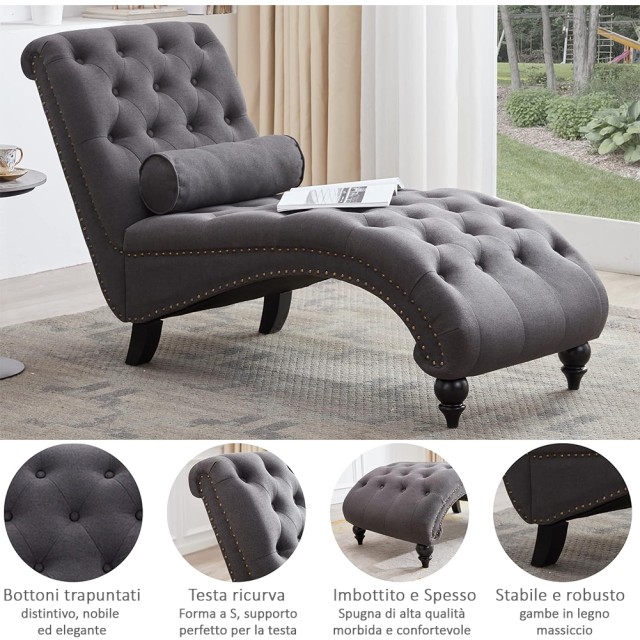 Shally Dogan  Πολυθρόνα Chaise Lounge σε Γκρι Ύφασμα Εργονομική Ξαπλώστρα Χαλάρωσης για το Σαλόνι Σπιτιού 02841574