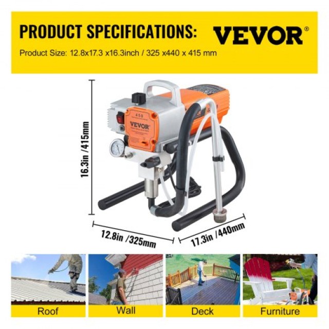 VEVOR Πιστόλι Βαφής Υψηλής Πίεσης 600W για Τοίχους  ZS1500W20LMINDG7WV2