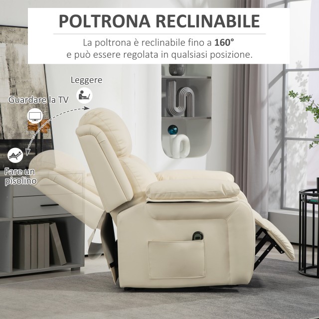 HOMCOM  Πολυθρόνα Ανυψωτική Ανακλινόμενη έως 160° με Υποπόδιο και Τηλεχειριστήριο, από Δέρμα PU και Ατσάλι, 76x90x105 εκ., Κρέμα  713-092V90CW
