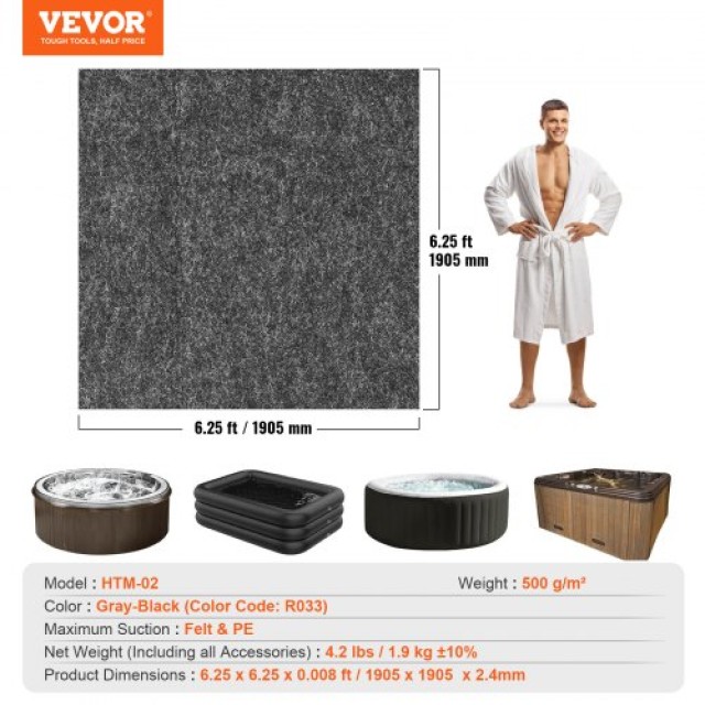 VEVOR 1.9 x 1.9 M Στρώμα Υδρομασάζ, Αδιάβροχο & Αντιολισθητικό, Επαναχρησιμοποιούμενο για Εσωτερική & Εξωτερική Χρήση  RSYGDTDFX75XYQ0Y6V0