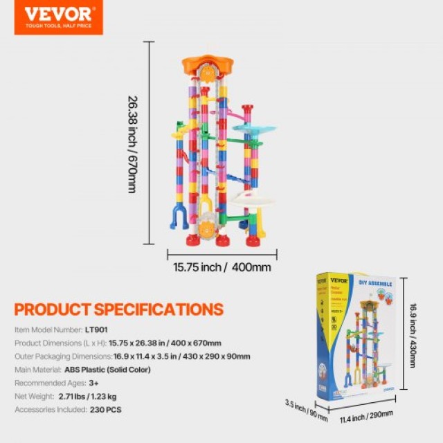 VEVOR Σετ Μαρμάρων 230 Τεμ με Μηχανοκίνητο Ανελκυστήρα Εκπαιδευτικό Δώρο για Παιδιά DZYXTZSSCSSLKV9A0V9