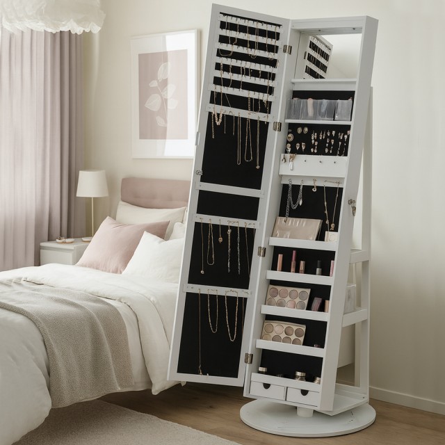 BAKAJI Λευκή Κοσμηματοθήκη με Καθρέφτη 37x159.5cm 02001574