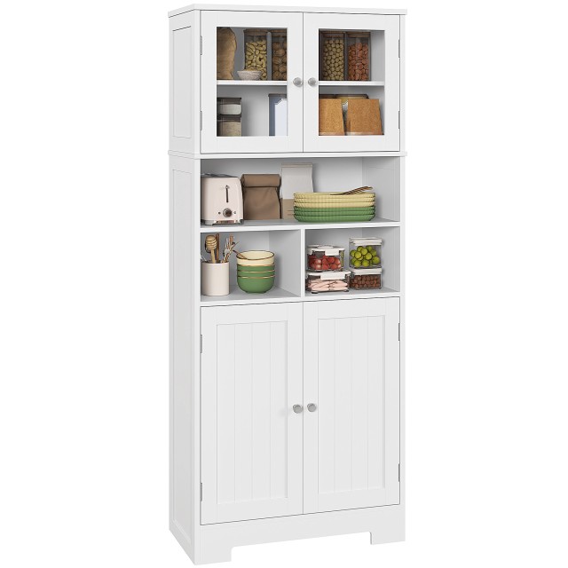HOMCOM Λευκή Κουζίνα Κρεντένζα 60x30x145.5 cm με Γυάλινες Πόρτες 83B-305V00WT