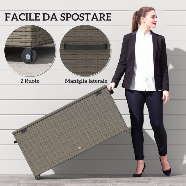 Outsunny Εξωτερικό μπαούλο 184L από PE Rattan με ρόδες και αδιάβροχη εσωτερική επένδυση, 102x52x52 cm, Γκρι 865-023V00GY