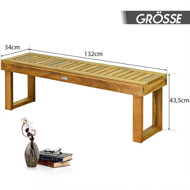 Costway  Ξύλινος πάγκος κήπου από μασίφ ξύλο Teak, αντοχή έως 360 kg, 132 x 34 x 43,5 cm OP70392