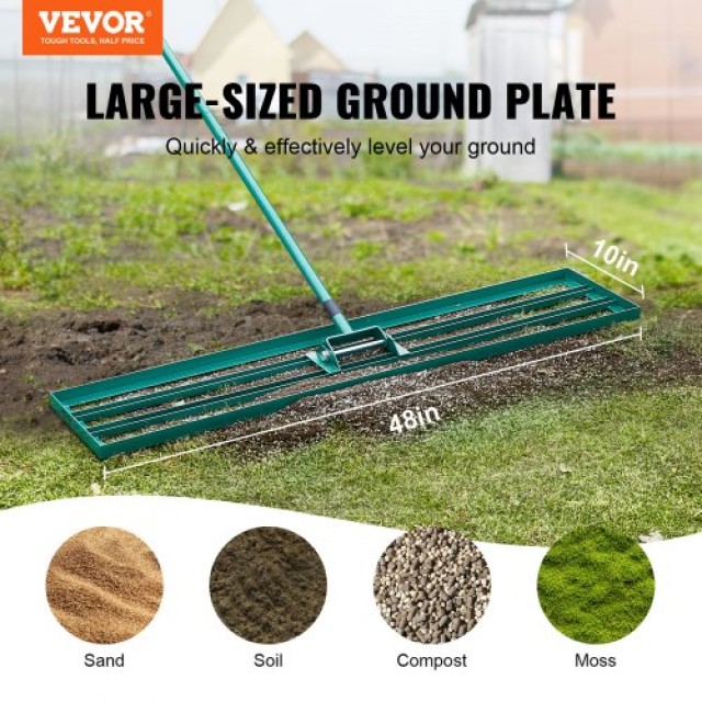 VEVOR Ισοπεδωτική Τσουγκράνα Γκαζόν, 48x10, Βαρέως Τύπου με Χειρολαβή 78, Κατάλληλη για Κήπο, Γκαζόν Γκολφ, Φάρμα  CPPZP1048000TBPBMV0