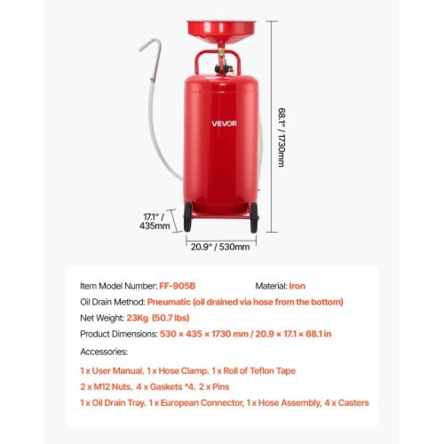 VEVOR Φορητή Αποστράγγιση Λαδιού 95L με Ρυθμιζόμενο Ύψος Χωνιού για...